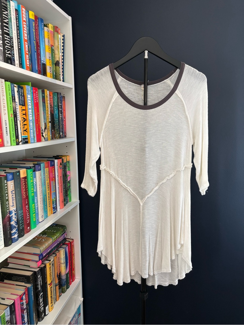 Free People Intimately White Ivory Tunic with dark trim and